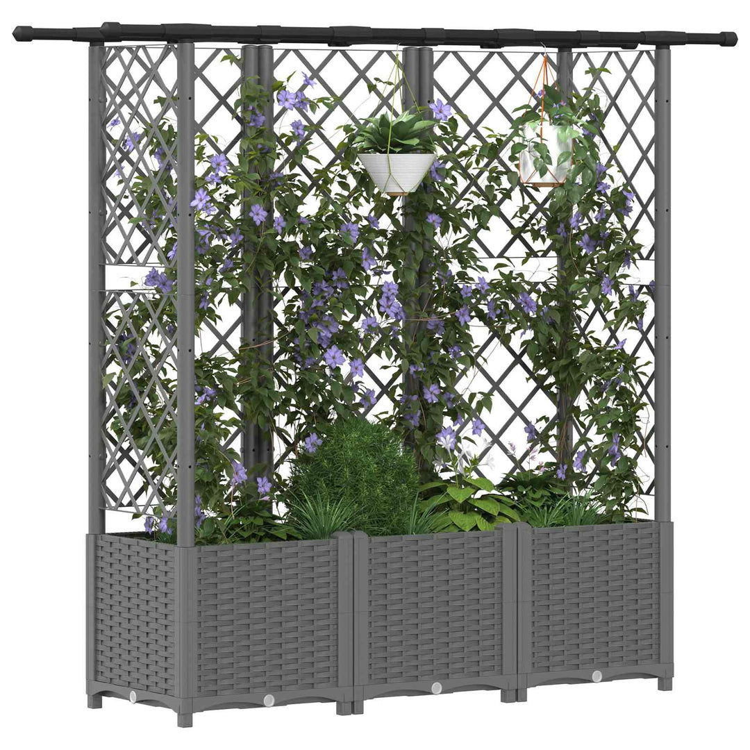Hævet Bed med Trellis og Tag Lysegrå 163,5 x 40 x 136 cm PP