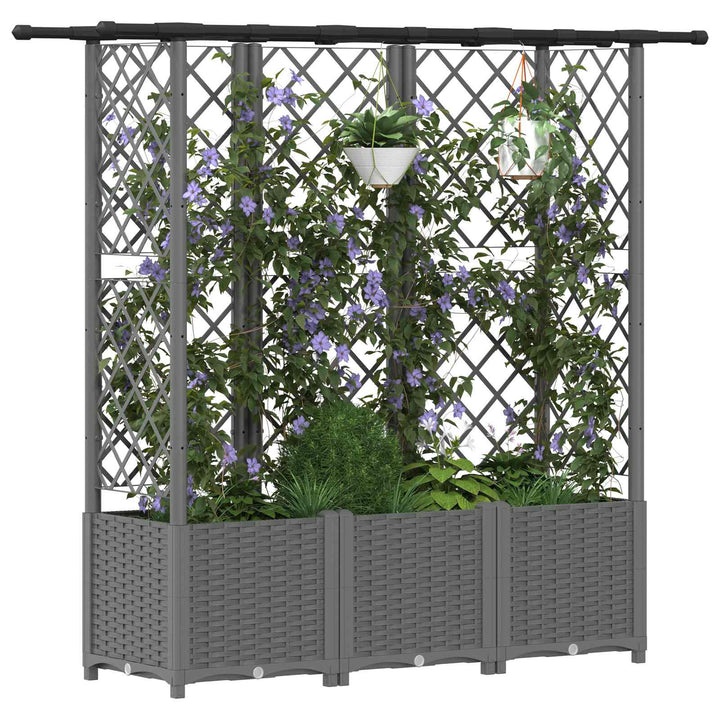 Hævet Bed med Trellis og Tag Lysegrå 163,5 x 40 x 136 cm PP