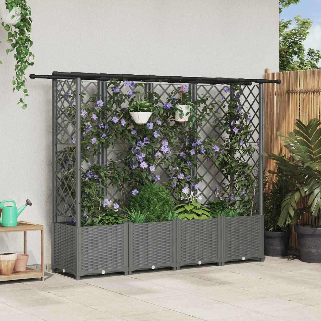 Hævet Bed med Trellis og Tag Lysegrå 202 x 40 x 136 cm PP