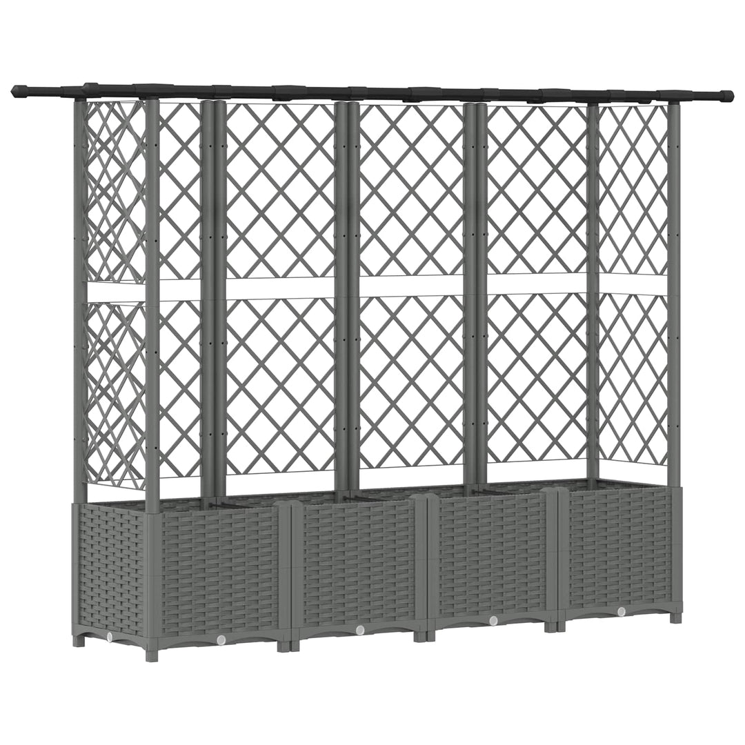 Hævet Bed med Trellis og Tag Lysegrå 202 x 40 x 136 cm PP