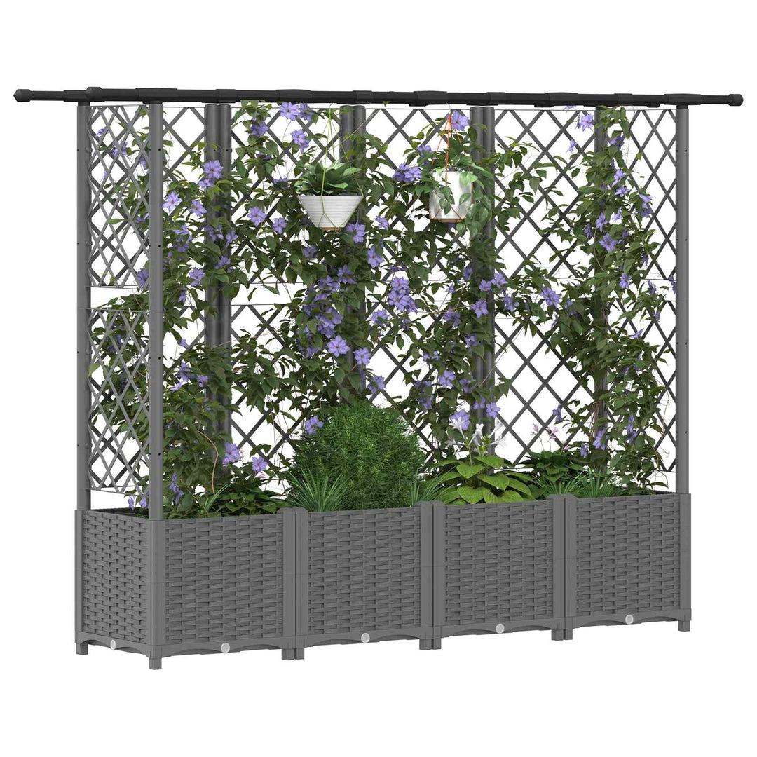 Hævet Bed med Trellis og Tag Lysegrå 202 x 40 x 136 cm PP