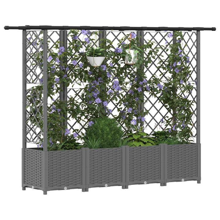 Hævet Bed med Trellis og Tag Lysegrå 202 x 40 x 136 cm PP
