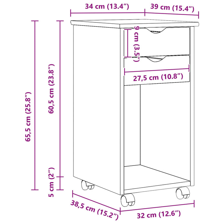 Rullende skab Brun 34 x 39 x 65,5 cm Massivt fyrretræ