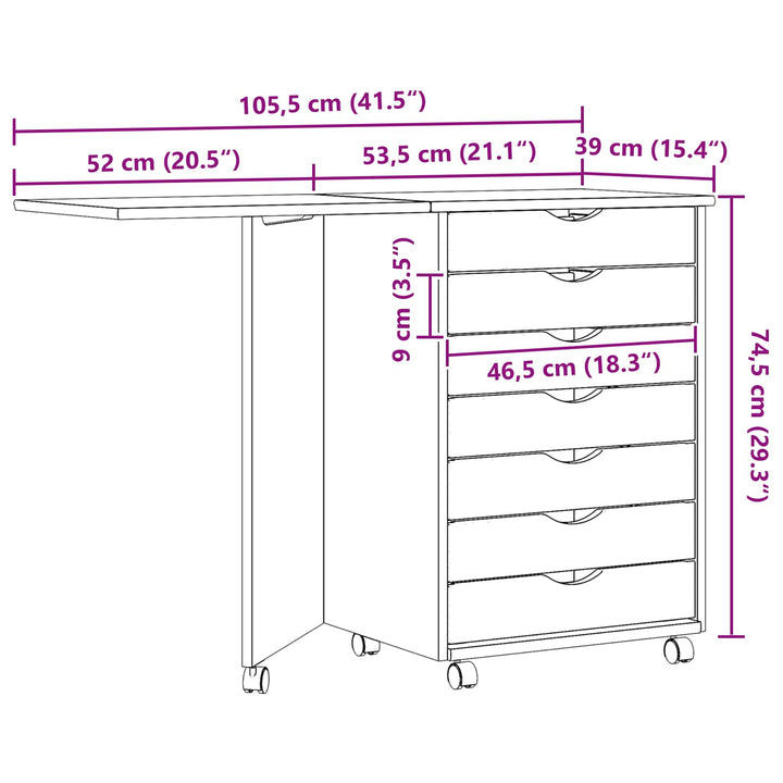 Rulleskab med skrivebord MOSS Klar lak 105,5 x 39 x 74,5 cm
