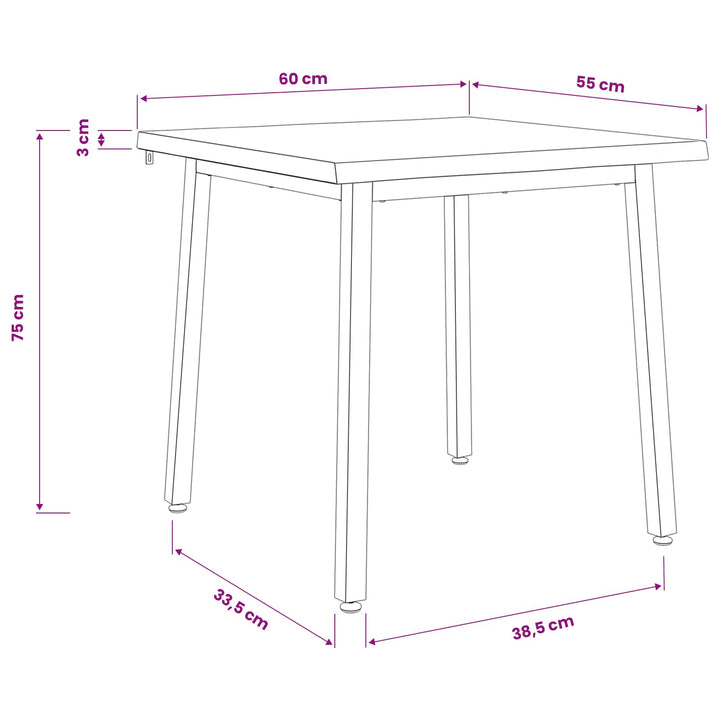 60 x 55 x 75 cm Massivt Akacietræ Hvid og sort Rektangulær