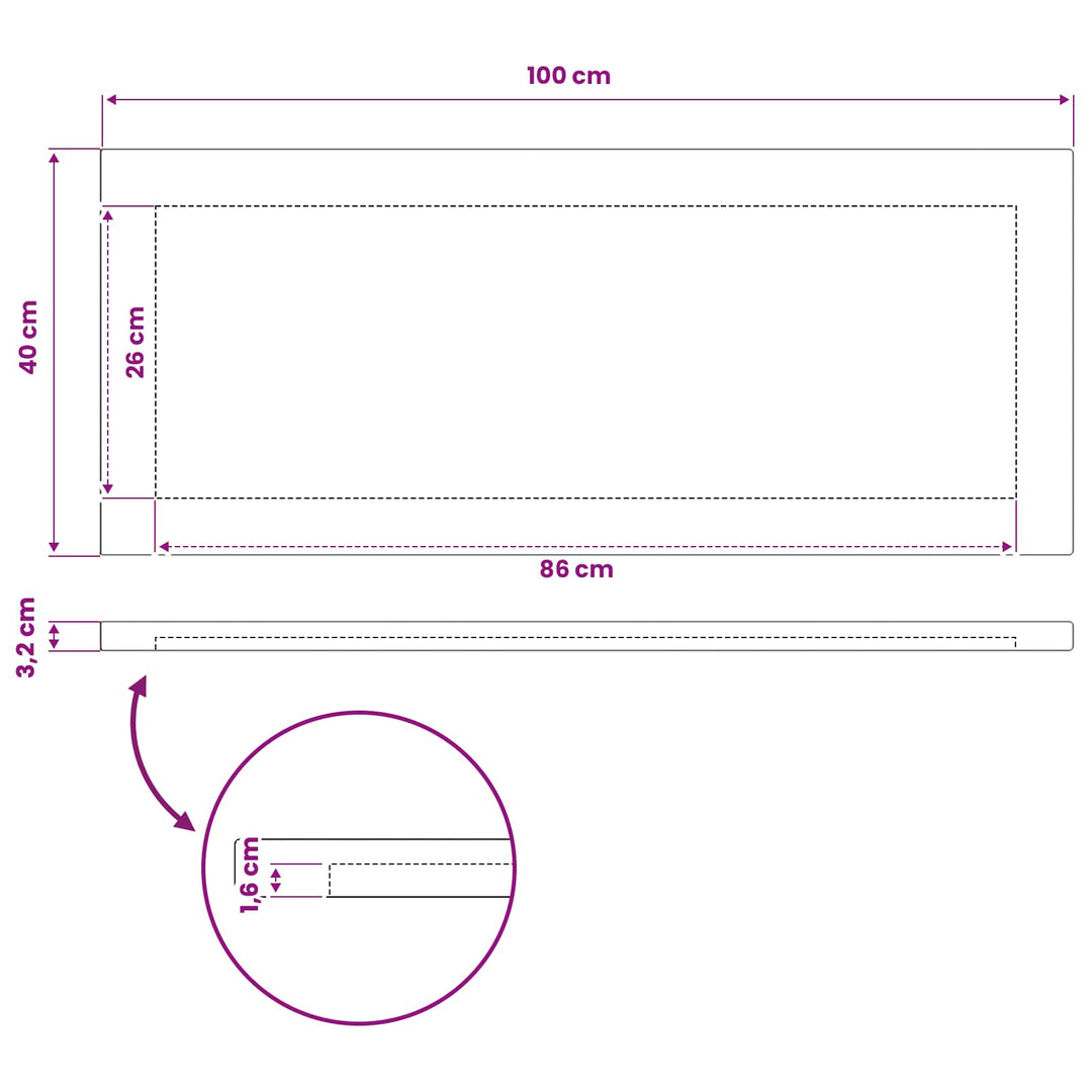 Rektangulært Bordplade 100 x 40 x 3,2 cm Rektangulær
