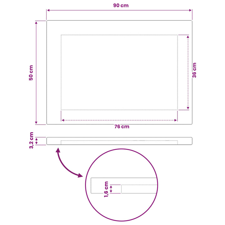 Rektangulært Bordplade 90 x 50 x 3,2 cm Rektangulær