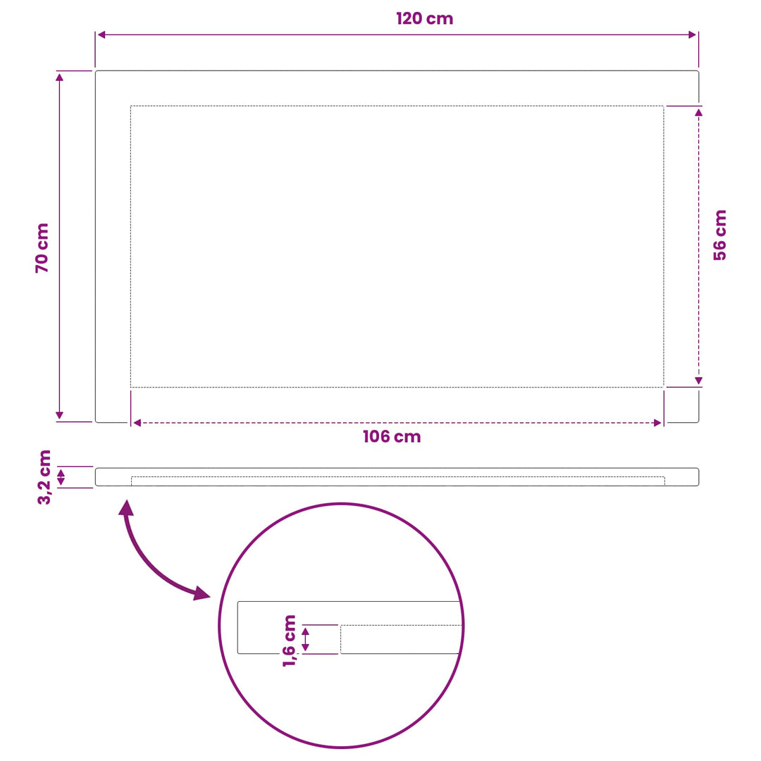 Rektangulært Bordplade 120 x 70 x 3,2 cm Rektangulær