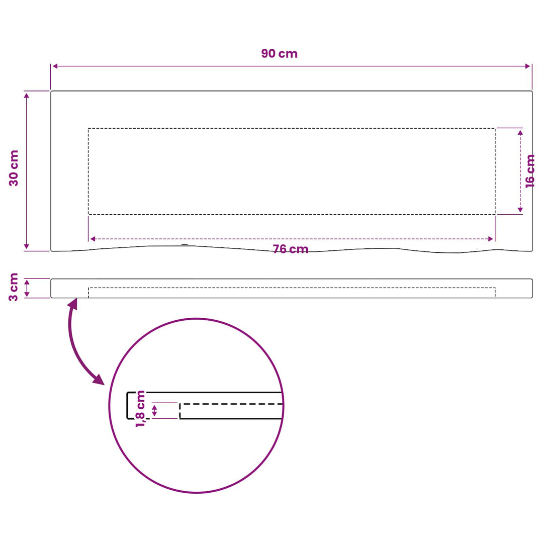 Rektangulært Bordplade 90 x 50 x 3,5 cm Rektangulær Mørk Brun