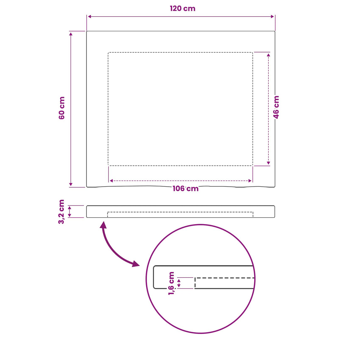Rektangulært Bordplade 120 x 60 x 3,2 cm Rektangulær