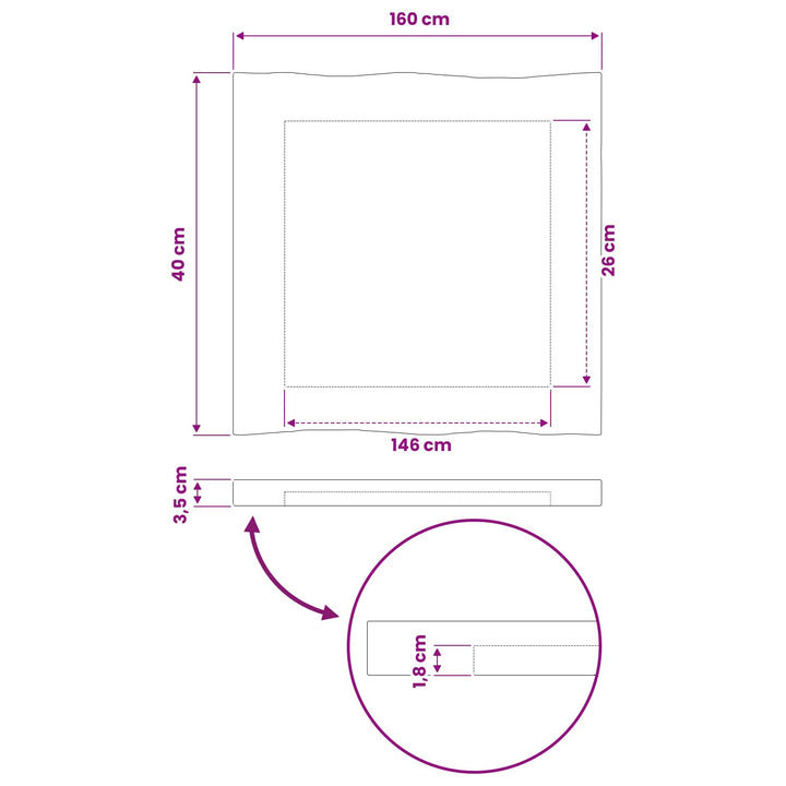Rektangulært Bordplade 90 x 50 x 3,5 cm Rektangulær Hvid
