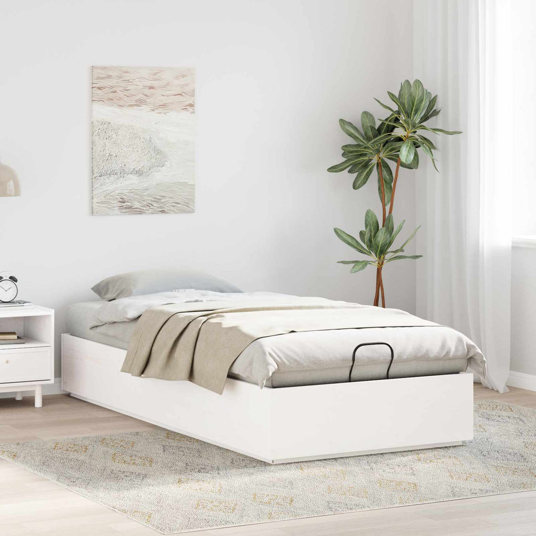 Otmansengestel med opbevaring Hvid 90 x 200 cm Massivt fyrretræ