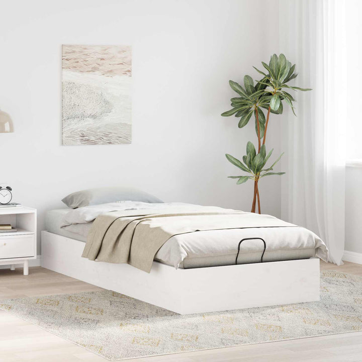 Otmansengestel med opbevaring Hvid 75 x 190 cm Massivt fyrretræ