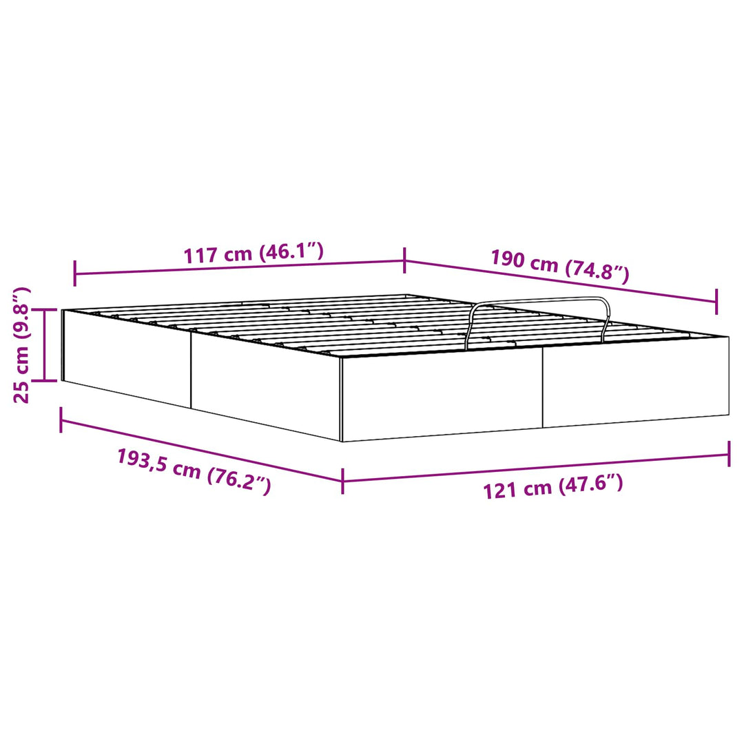 Otmansengestel med opbevaring Naturfarvet 120 x 190 cm