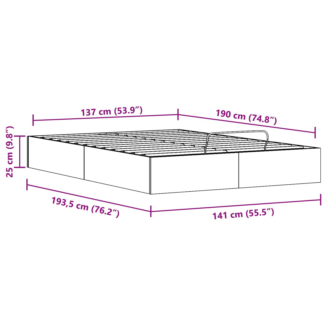 Otmansengestel med opbevaring Naturfarvet 140 x 190 cm
