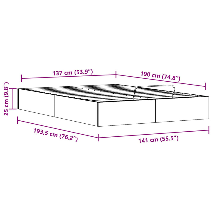 Otmansengestel med opbevaring Naturfarvet 140 x 190 cm