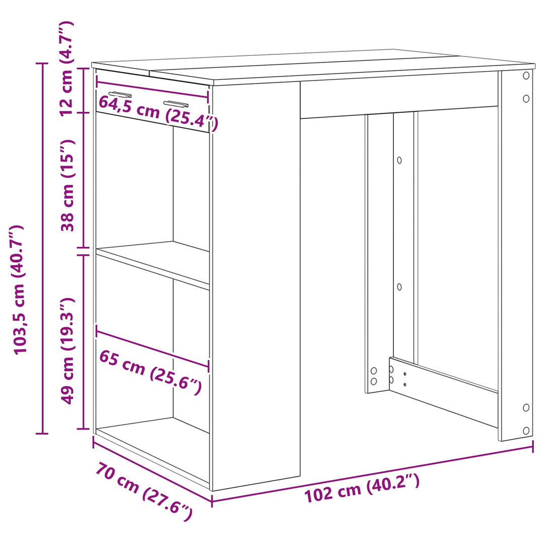 Barbord 102 x 70 x 103,5 cm Konstrueret træ Sort eg Rektangulær