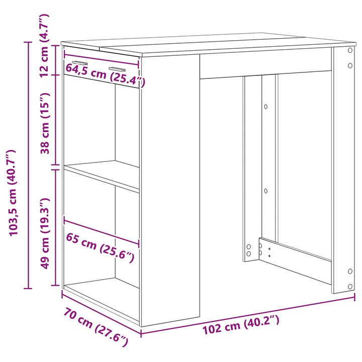 Barbord 102 x 70 x 103,5 cm Konstrueret træ Sort eg Rektangulær