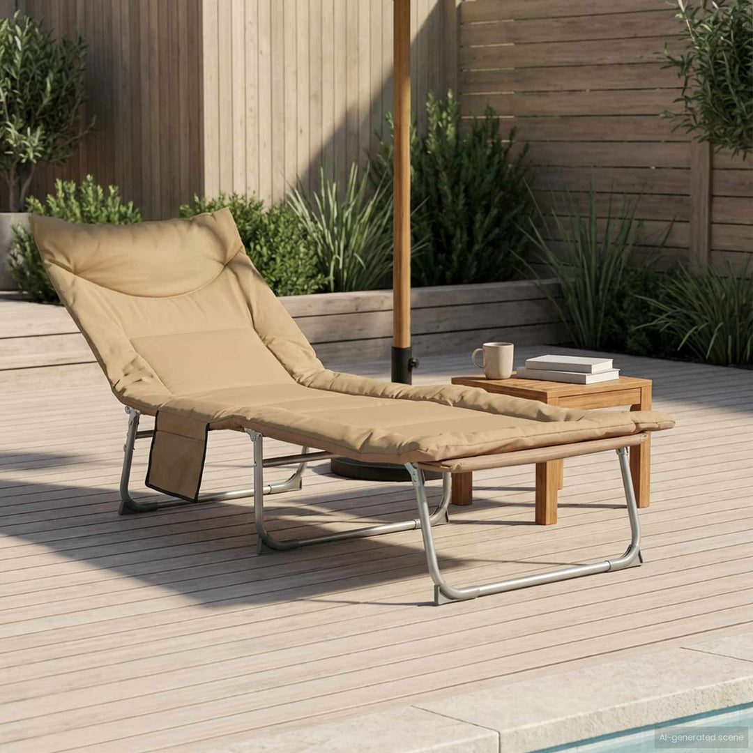 Sammenklappelig solstol med pude Beige