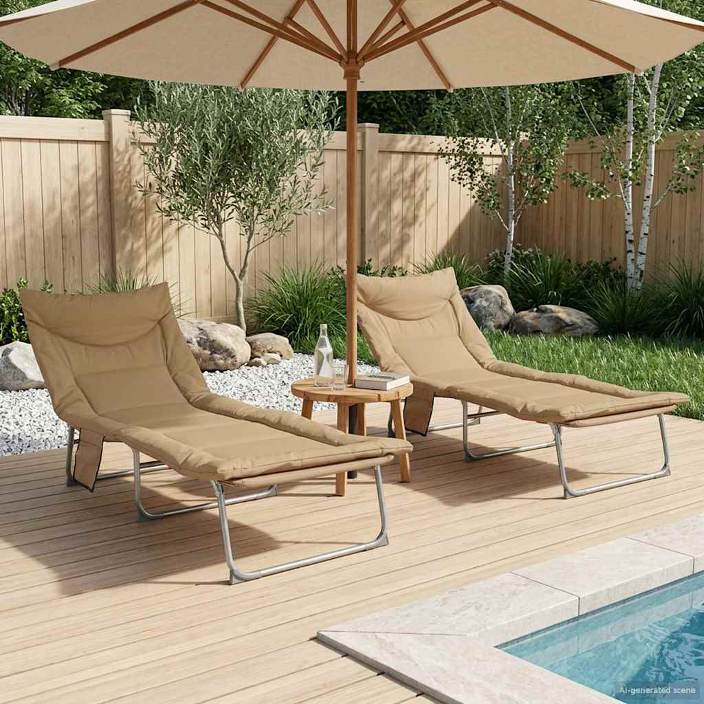 Sammenklappelig solstol med pude 2 stk. Beige