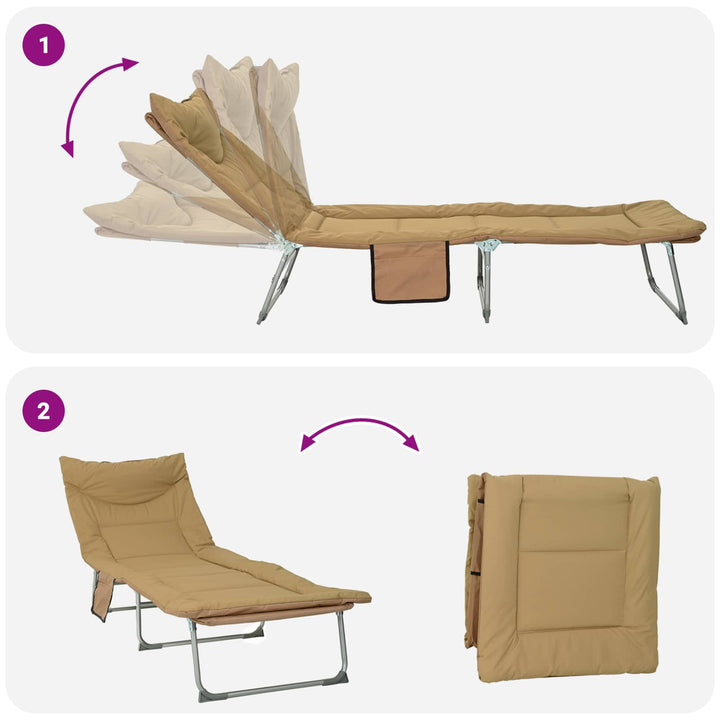 Sammenklappelig solstol med pude 2 stk. Beige