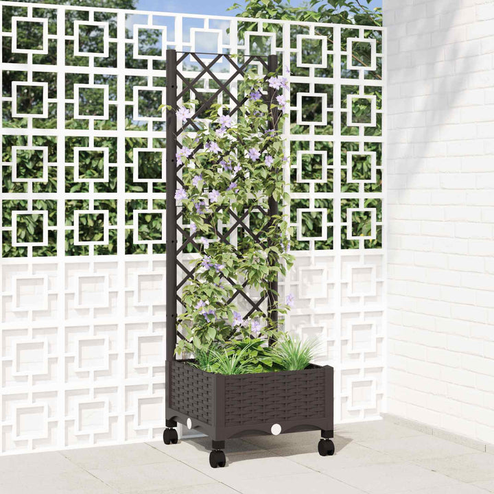 Haveplantekasse med espalier og hjul Brun 40 x 40 x 131,5 cm PP