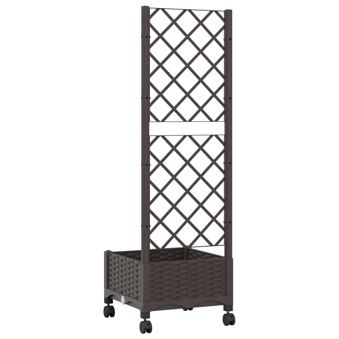 Haveplantekasse med espalier og hjul Brun 40 x 40 x 131,5 cm PP