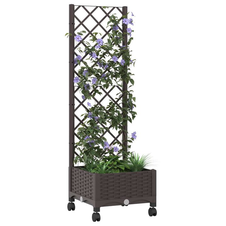 Haveplantekasse med espalier og hjul Brun 40 x 40 x 131,5 cm PP