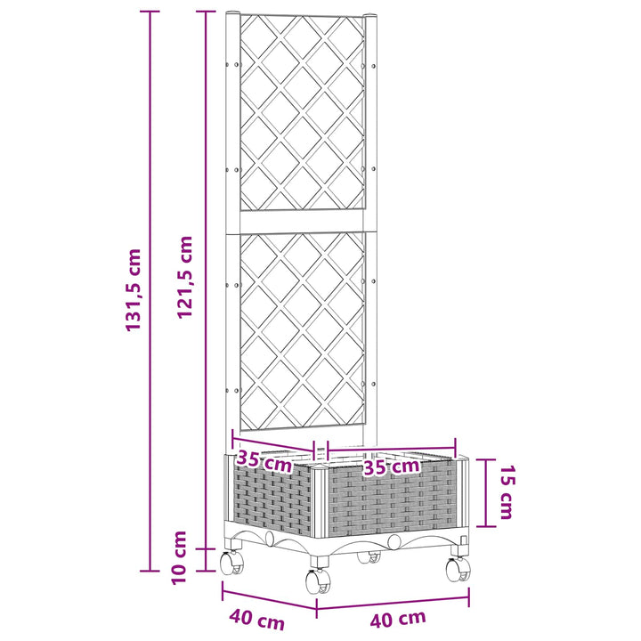 Haveplantekasse med espalier og hjul Brun 40 x 40 x 131,5 cm PP
