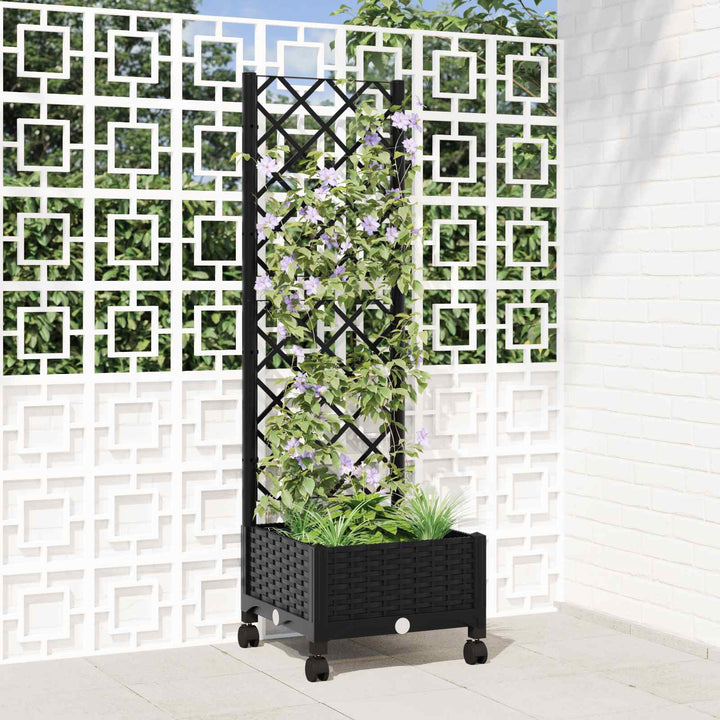 Haveplantekasse med espalier og hjul Sort 40 x 40 x 131,5 cm PP