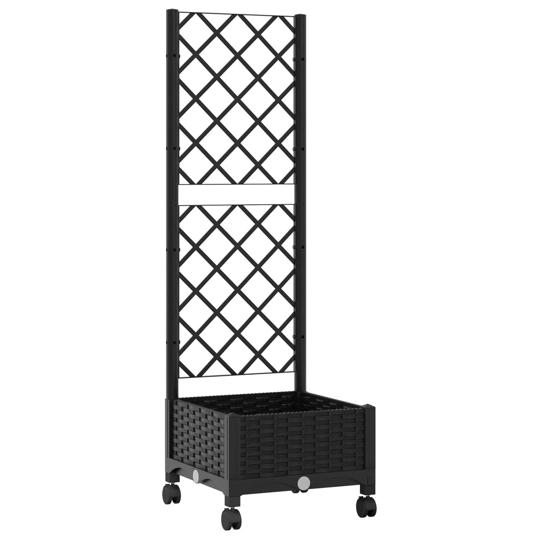 Haveplantekasse med espalier og hjul Sort 40 x 40 x 131,5 cm PP