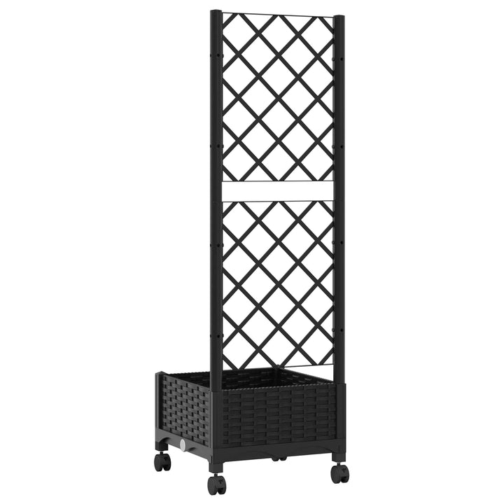 Haveplantekasse med espalier og hjul Sort 40 x 40 x 131,5 cm PP