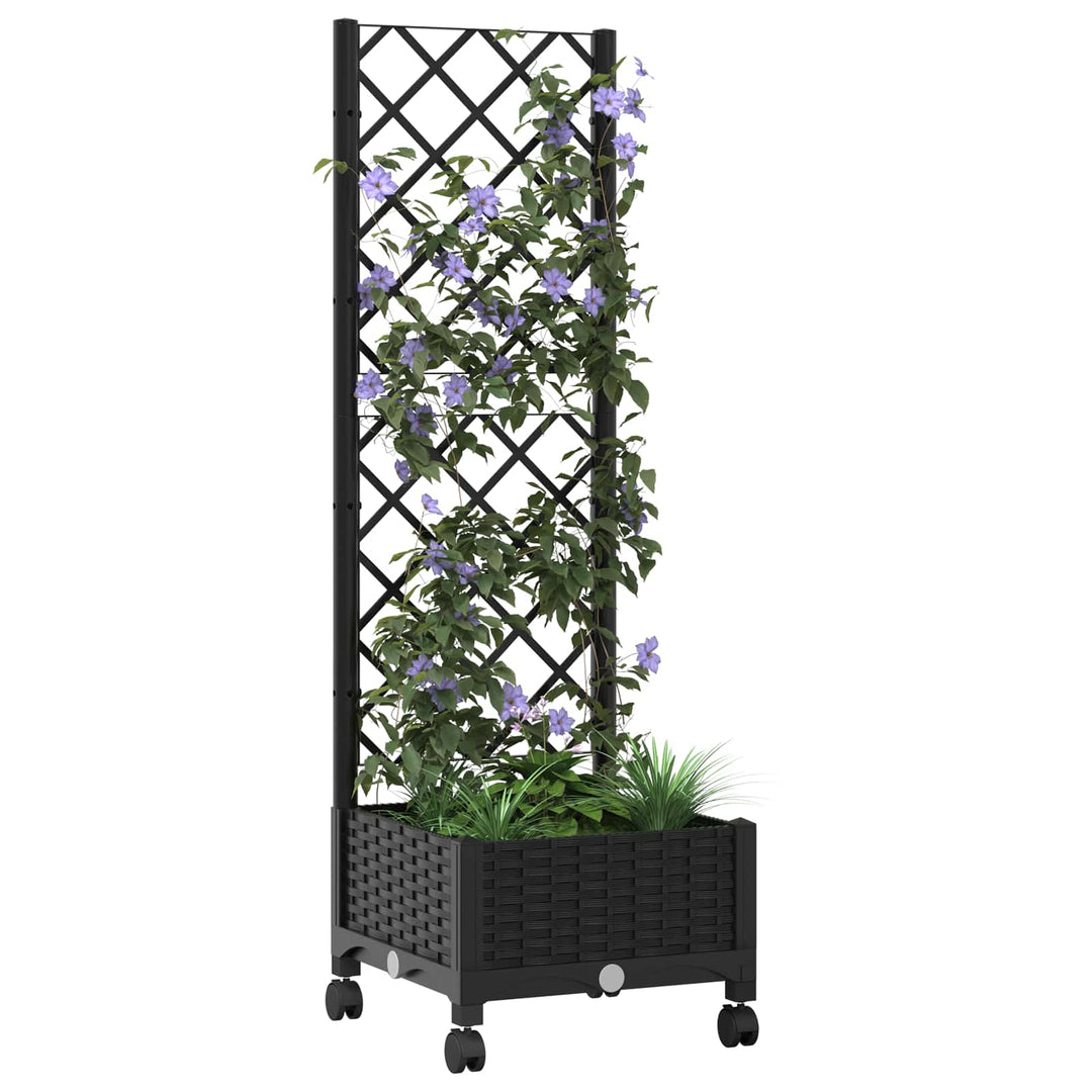 Haveplantekasse med espalier og hjul Sort 40 x 40 x 131,5 cm PP
