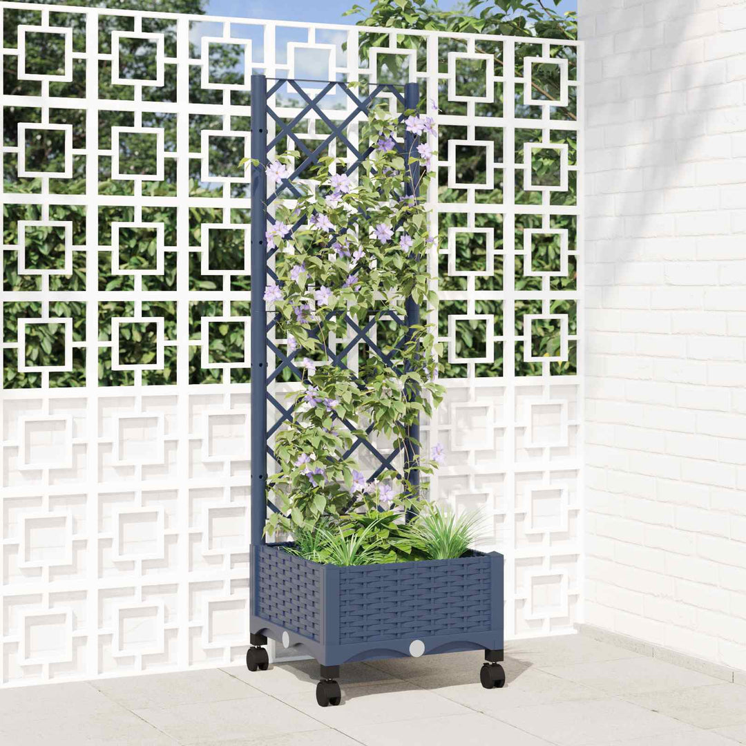 Haveplantekasse med espalier og hjul Blå Grå 40 x 40 x 131,5 cm