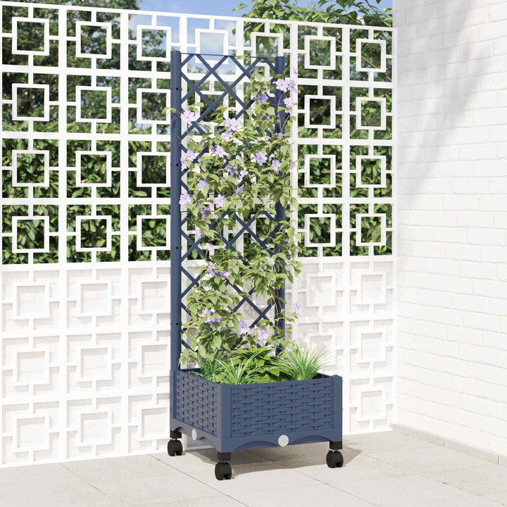 Haveplantekasse med espalier og hjul Blå Grå 40 x 40 x 131,5 cm