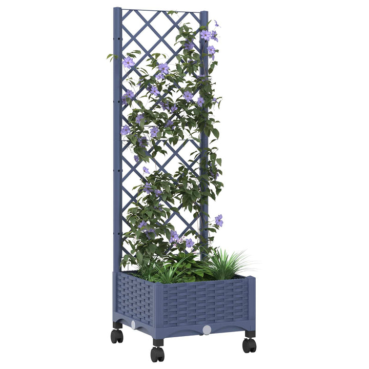 Haveplantekasse med espalier og hjul Blå Grå 40 x 40 x 131,5 cm
