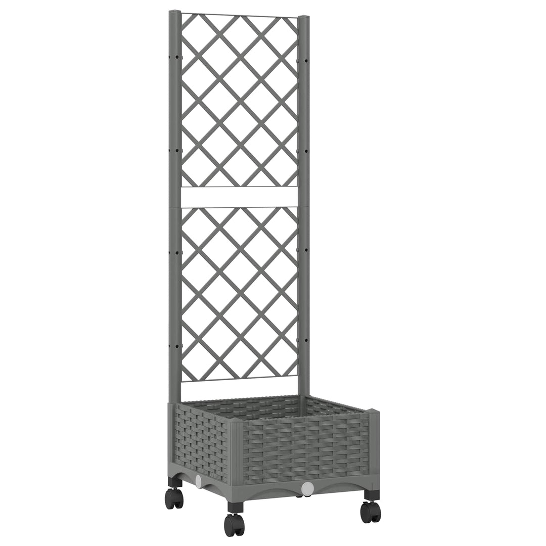 Haveplantekasse med espalier og hjul Lysegrå 40 x 40 x 131,5 cm