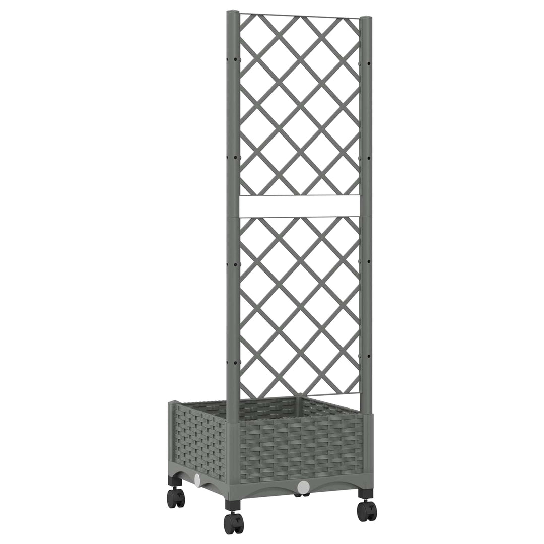 Haveplantekasse med espalier og hjul Lysegrå 40 x 40 x 131,5 cm