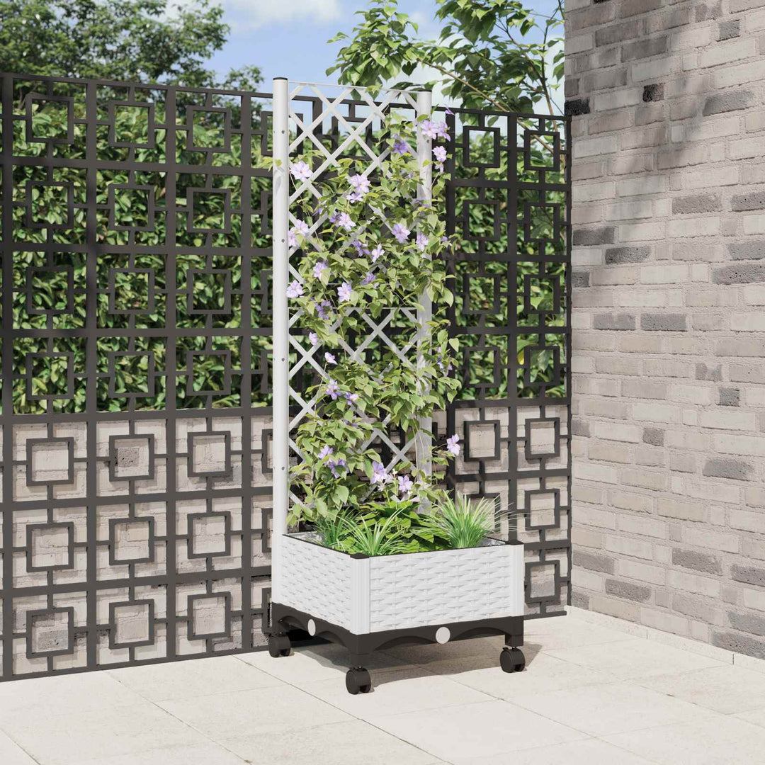 Haveplantekasse med espalier og hjul Hvid 40 x 40 x 131,5 cm PP