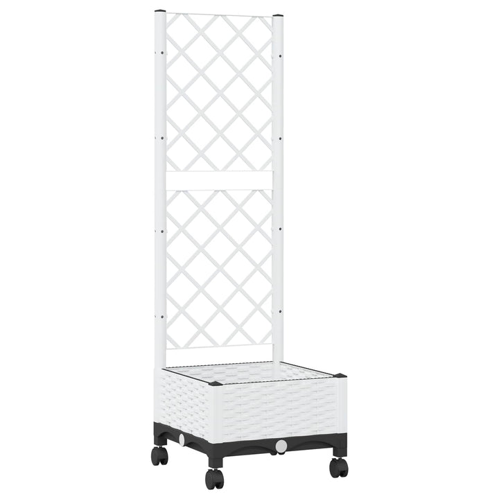 Haveplantekasse med espalier og hjul Hvid 40 x 40 x 131,5 cm PP