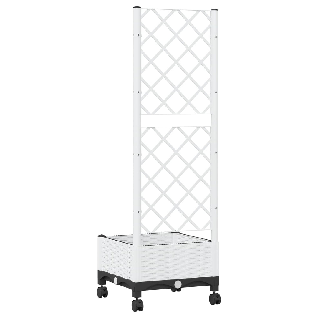 Haveplantekasse med espalier og hjul Hvid 40 x 40 x 131,5 cm PP