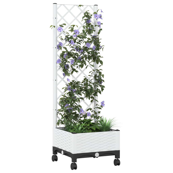 Haveplantekasse med espalier og hjul Hvid 40 x 40 x 131,5 cm PP