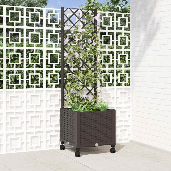 Haveplantekasse med espalier og hjul Brun 40 x 40 x 146 cm PP