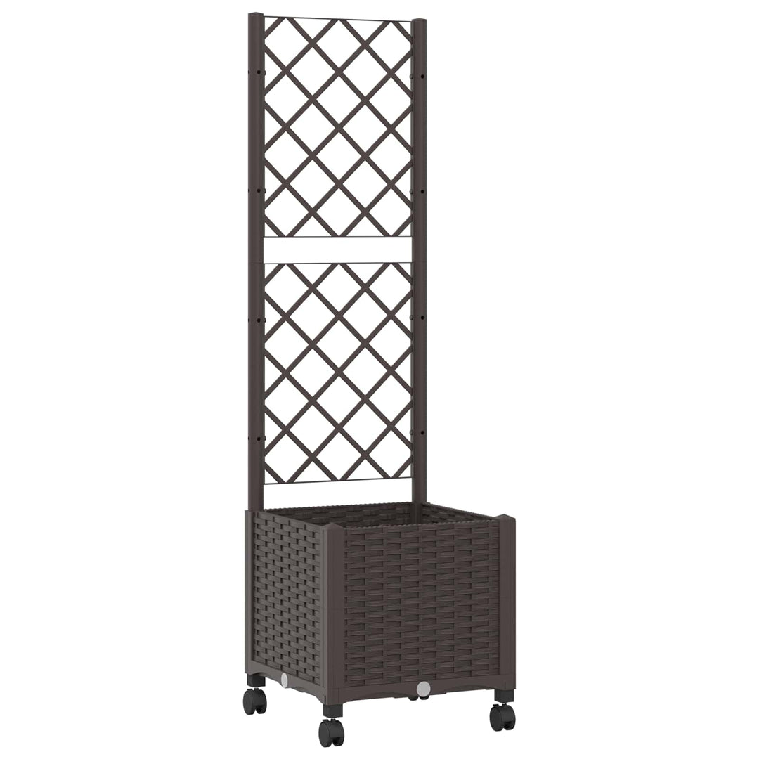 Haveplantekasse med espalier og hjul Brun 40 x 40 x 146 cm PP
