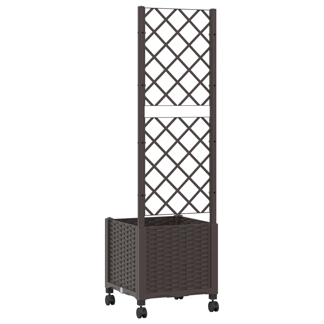 Haveplantekasse med espalier og hjul Brun 40 x 40 x 146 cm PP