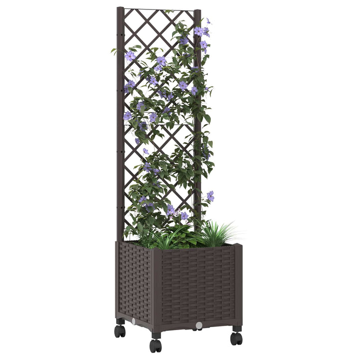Haveplantekasse med espalier og hjul Brun 40 x 40 x 146 cm PP