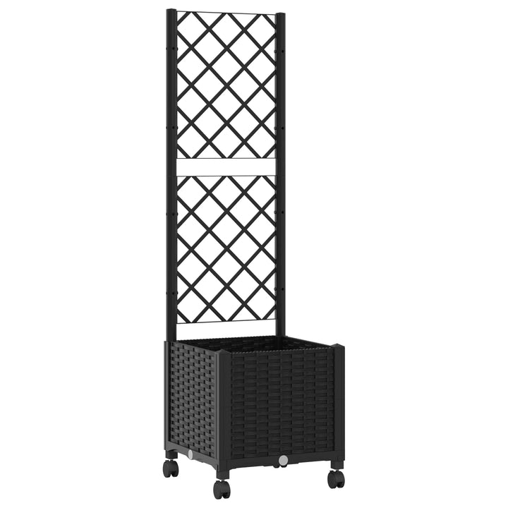 Haveplantekasse med espalier og hjul Sort 40 x 40 x 146 cm PP
