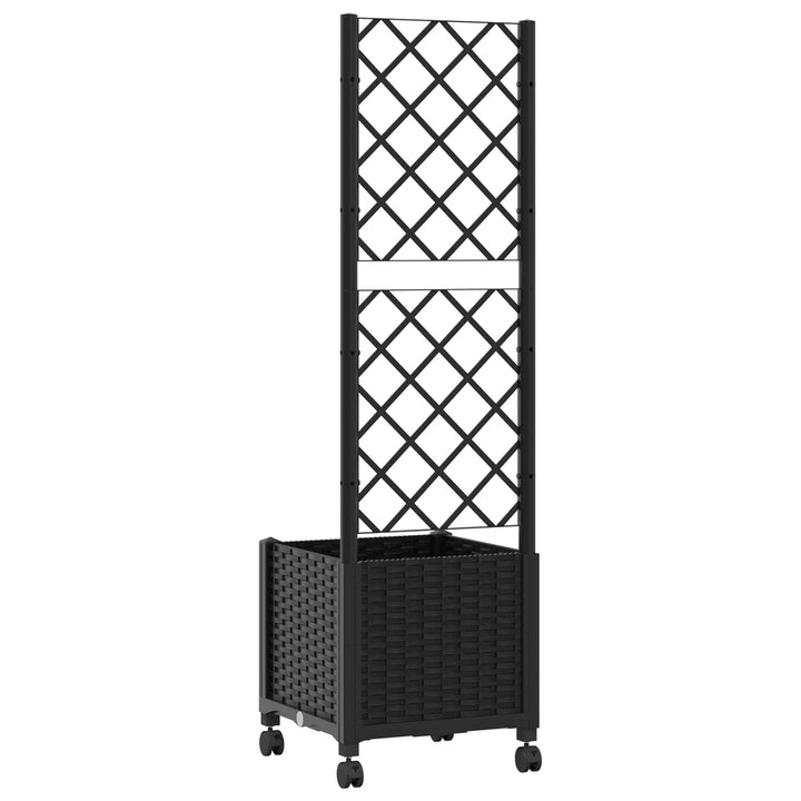 Haveplantekasse med espalier og hjul Sort 40 x 40 x 146 cm PP