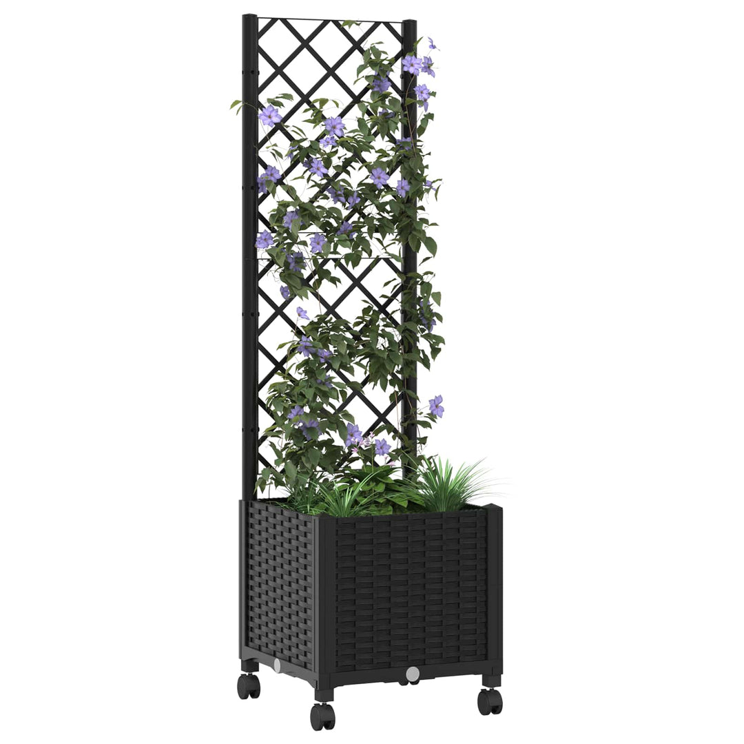 Haveplantekasse med espalier og hjul Sort 40 x 40 x 146 cm PP