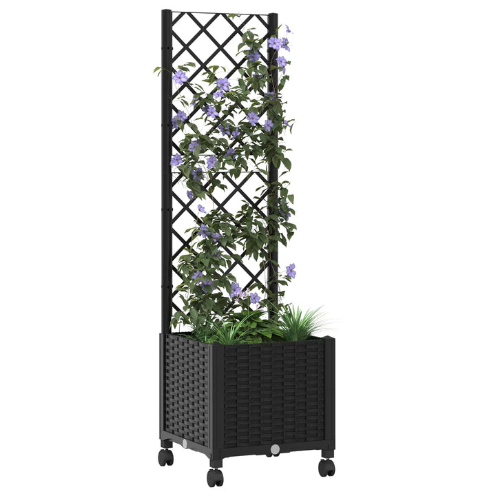 Haveplantekasse med espalier og hjul Sort 40 x 40 x 146 cm PP